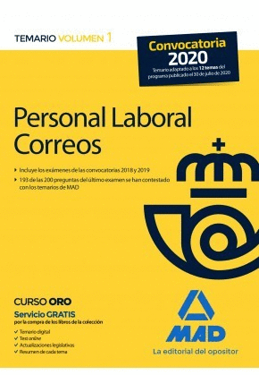 PERSONAL LABORAL DE CORREOS. TEMARIO VOL. 1 2020