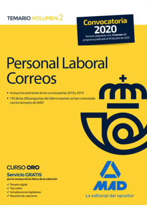 PERSONAL LABORAL DE CORREOS. TEMARIO VOL. 2 2020